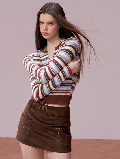 Contrast Striped Wool-Blend Knit Cardigan