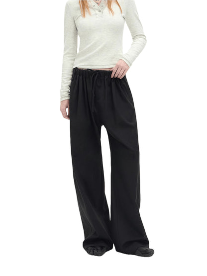 Drawstring Wool-Blend Wide-Leg Pants