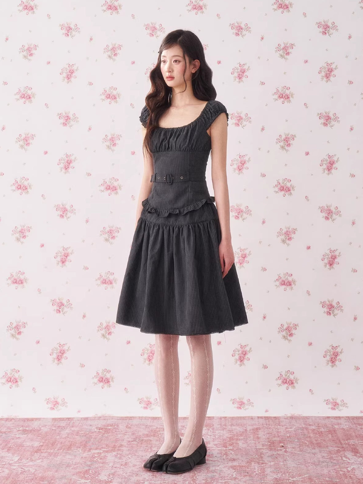 Vintage Floral Waist-Cinching Two-Piece Skirt Set