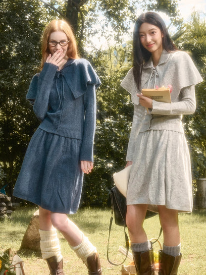 Snow Library Wool Knit Cape Cardigan &amp; Skirt Set