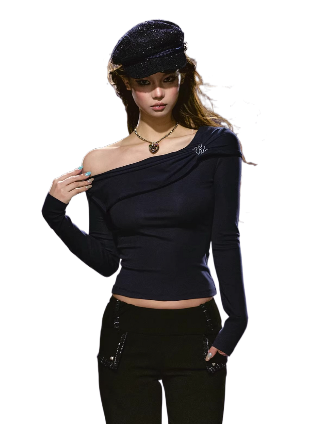 Asymmetric Ruched Embroidered Off-Shoulder Top