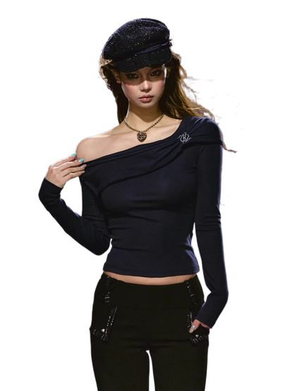Asymmetric Ruched Embroidered Off-Shoulder Top