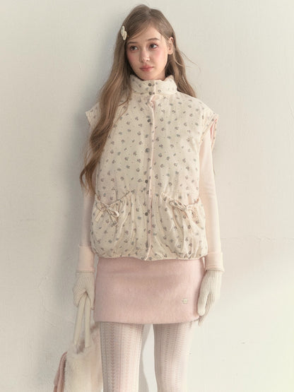 Pink Detachable-Sleeve Corduroy Floral Reversible Jacket