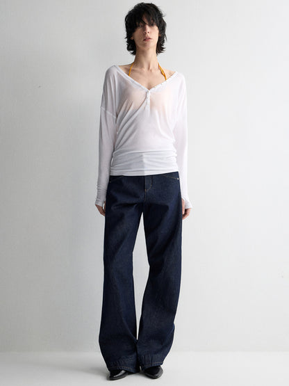 3D Wide-Leg Denim Pants
