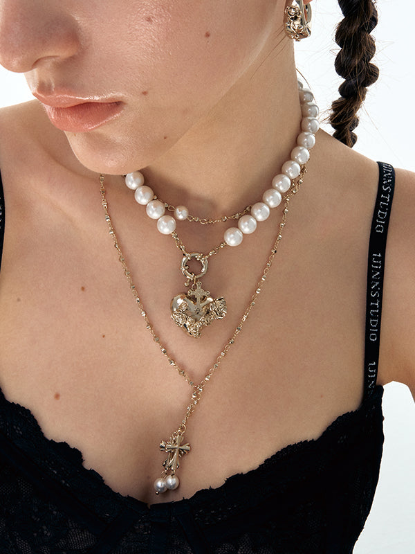 Punk Angel Heart Pearl Necklace