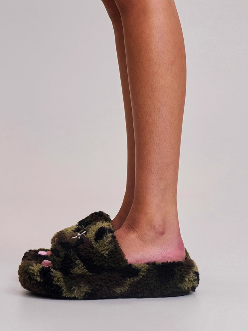 Cross Relic Shearling Heel Mules