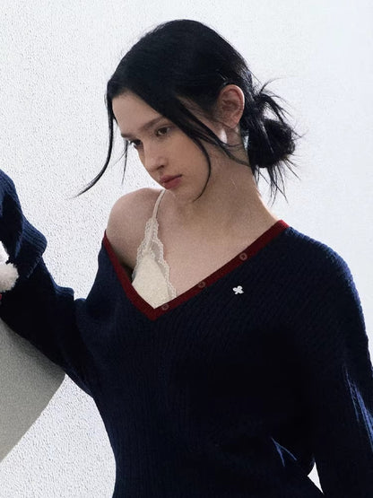 Ribbed Cable-Knit Wool-Blend V-Neck Top