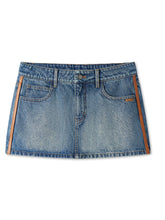 Washed Denim Twill Leather Patchwork Mini Skirt - CHINASQUAD
