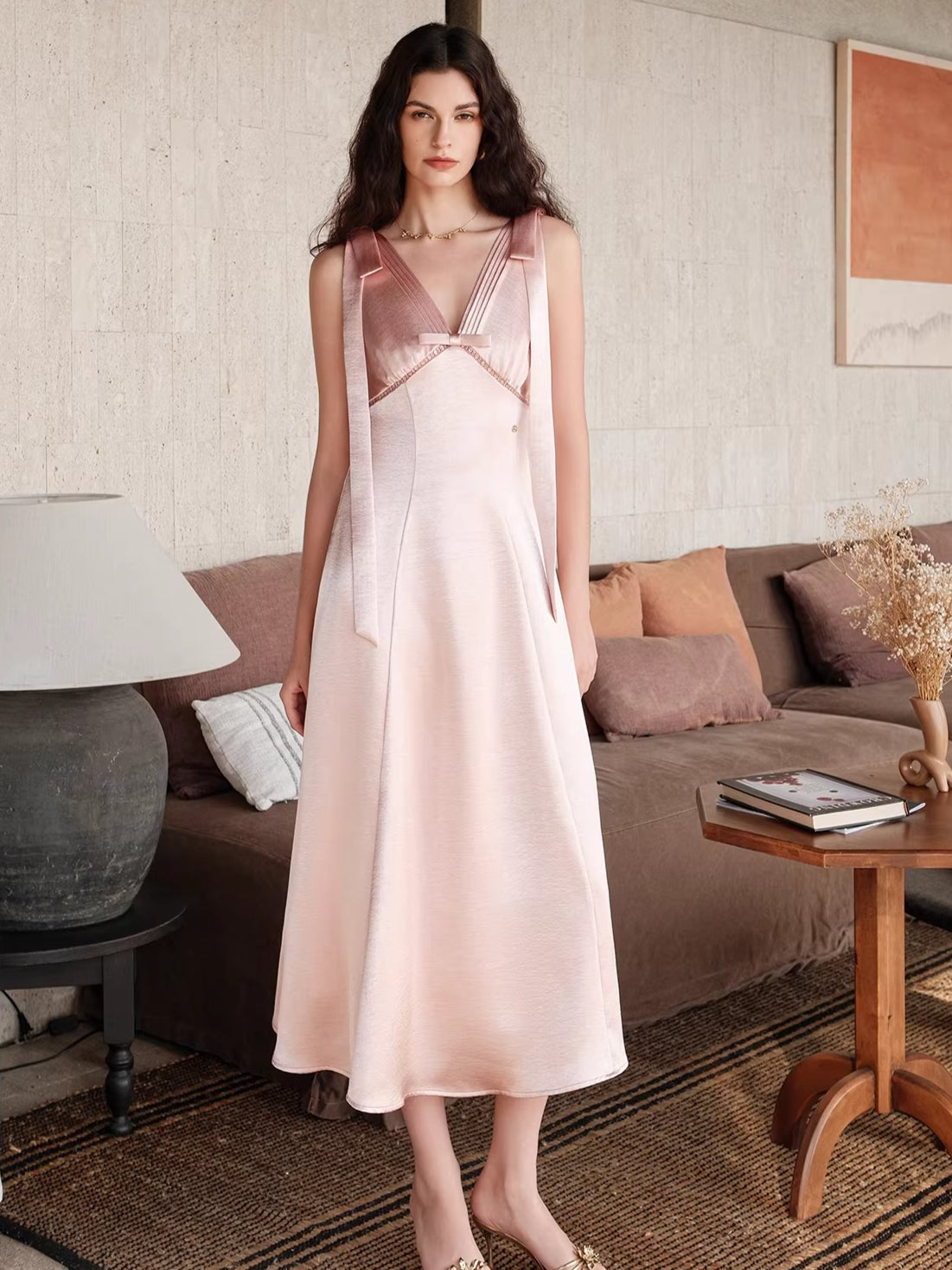 V-Neck Cutout High-Waist Maxi Dress