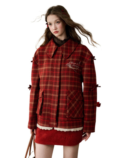 Cherry Bow Plaid Coat