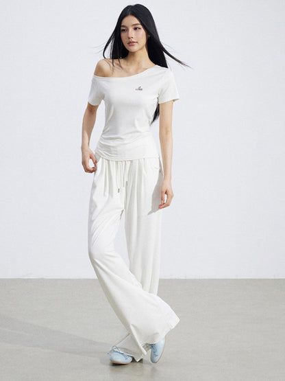 Off-Shoulder Draped Top Wide-Leg Pants Two-Piece Set