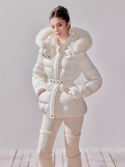 Snow Velvet Fox Fur Hooded Down Jacket