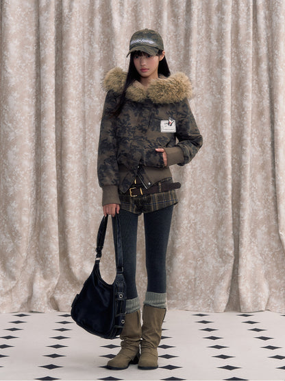 Faux Fur Lined Zipper Fur Collar Jacket