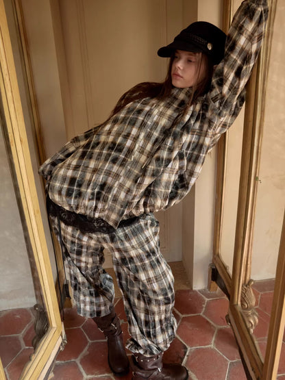 Crinkled-Waist Wide-Leg Cargo Pants