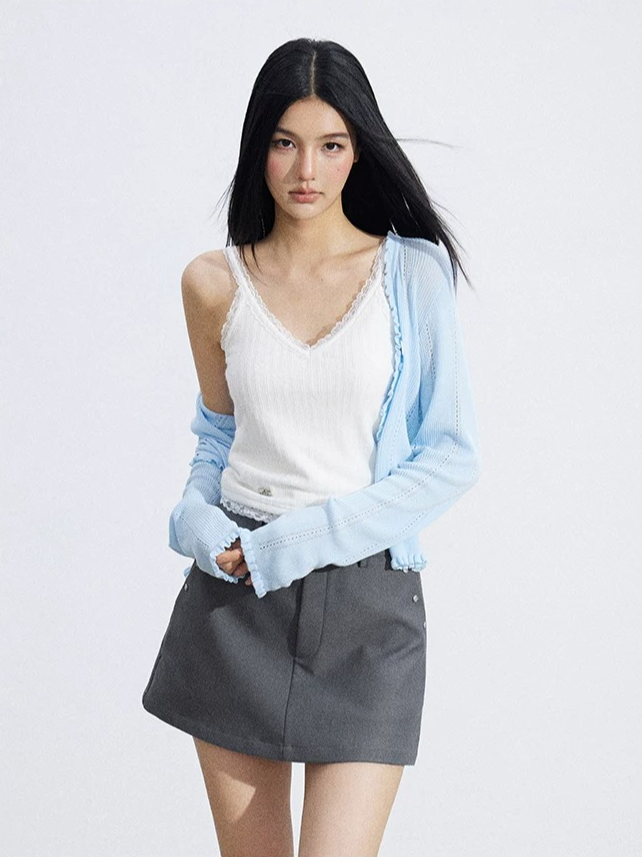 Sheer Lace-Trim Breathable Knit Sun Protection Cardigan