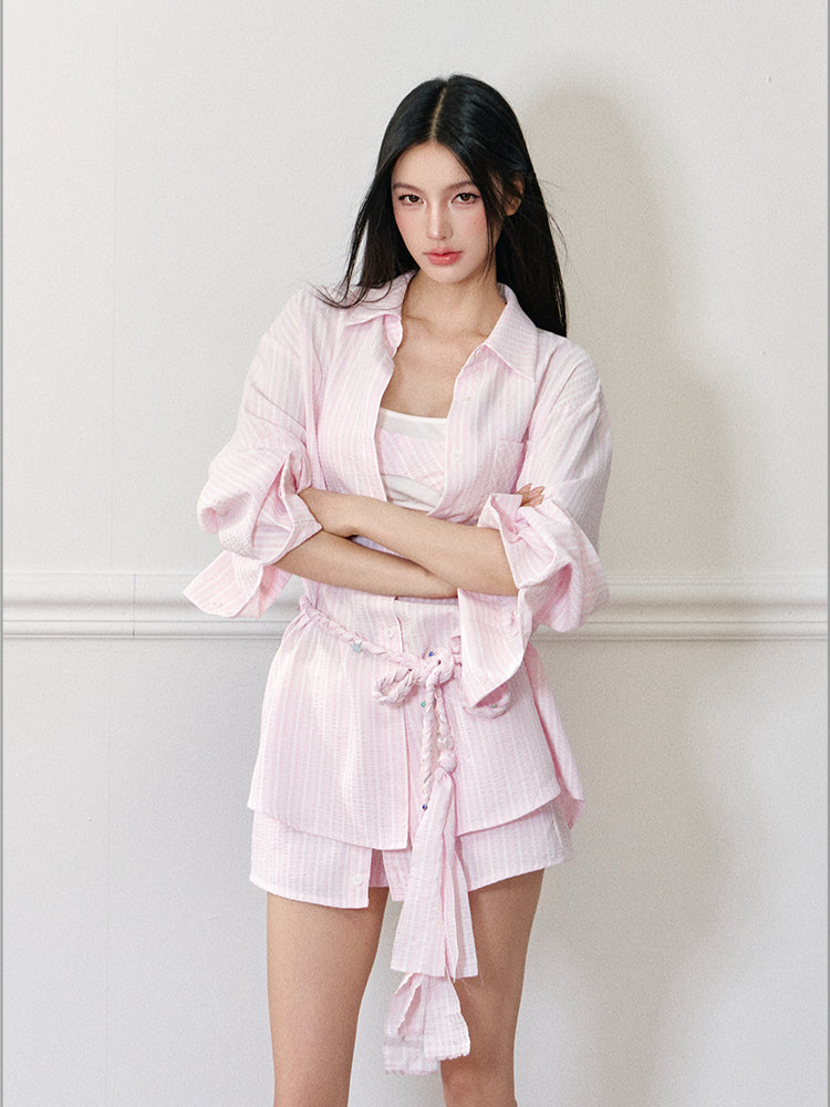 Fake Two-Piece Slip Tank Top &amp; Shorts Set