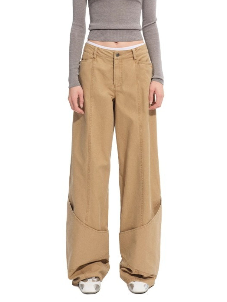 Washed Distressed Large Pockets Wide-Leg Pants