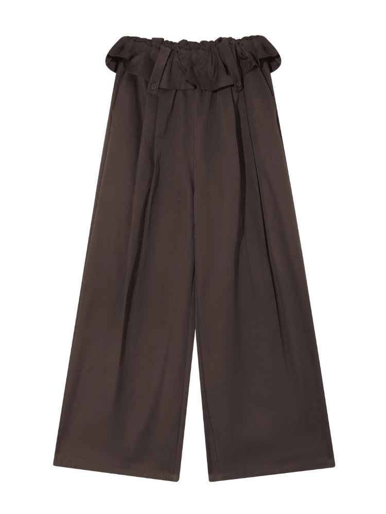 Turned-over Waist Straight-leg Casual Pants