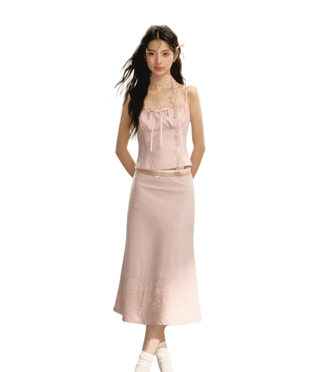 Lace Spaghetti Strap Tank Top &amp; Mini Skirt Set