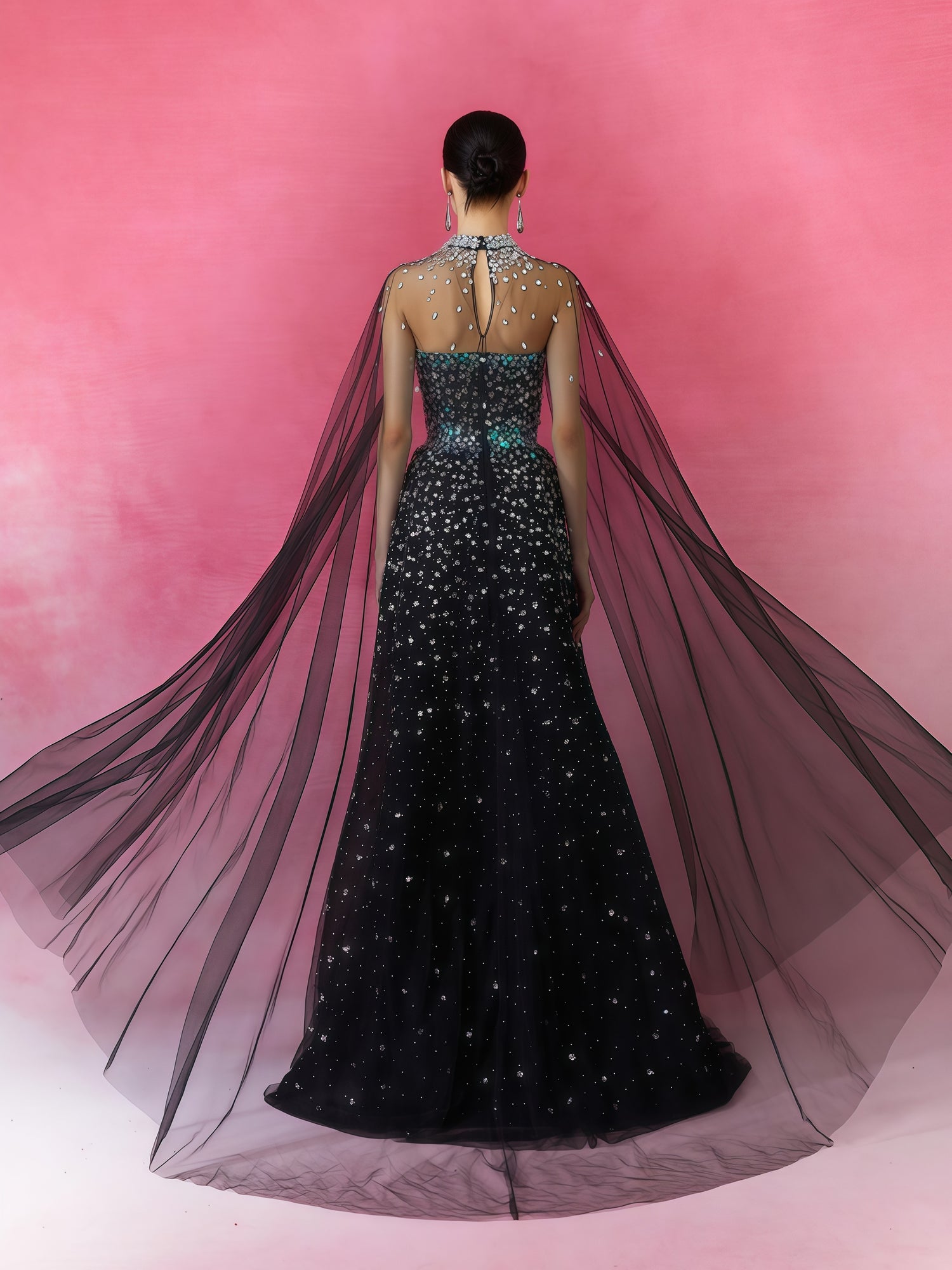 Starlight Gradient Sequin Cape Gown