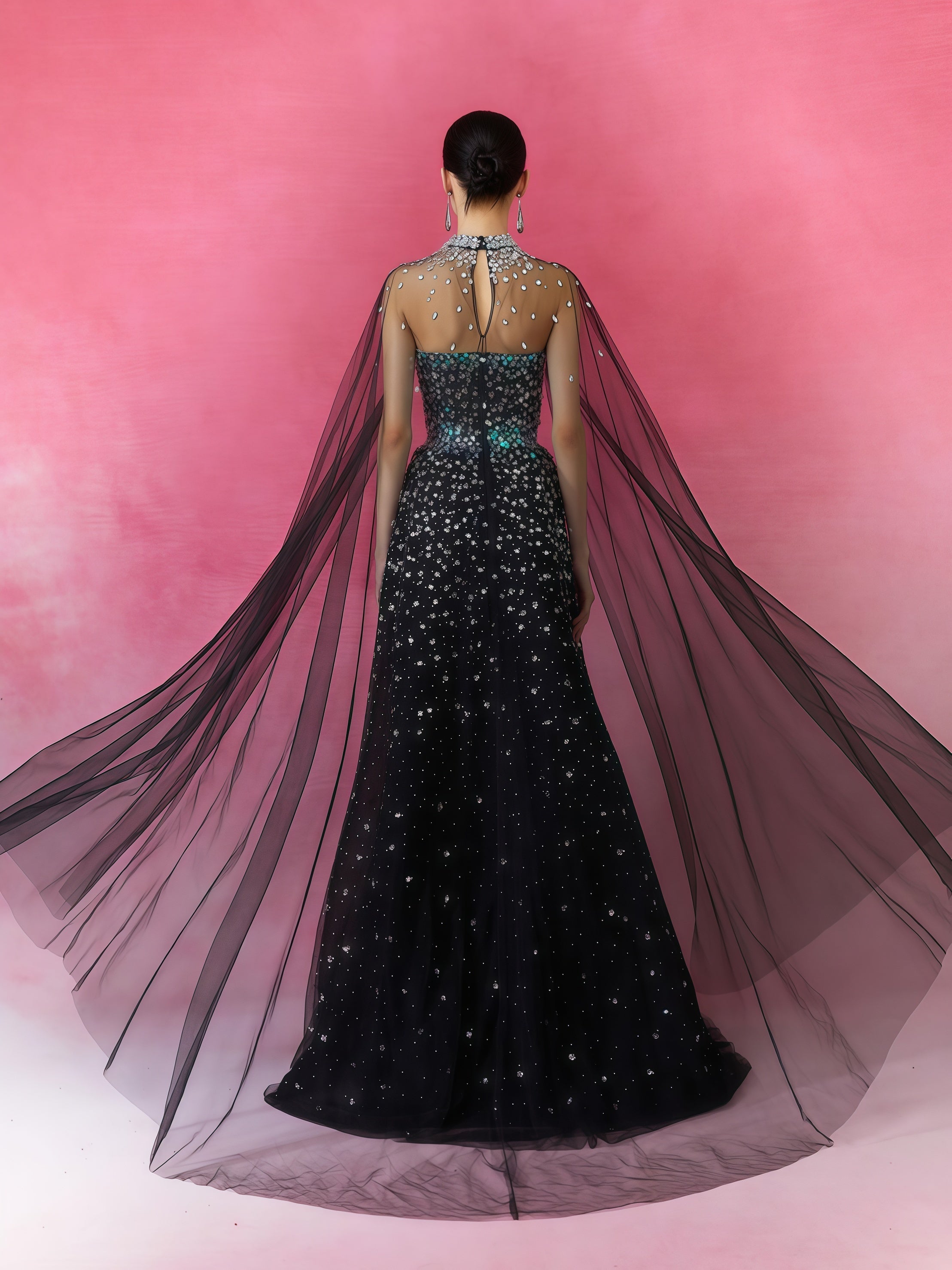 Starlight Gradient Sequin Cape Gown