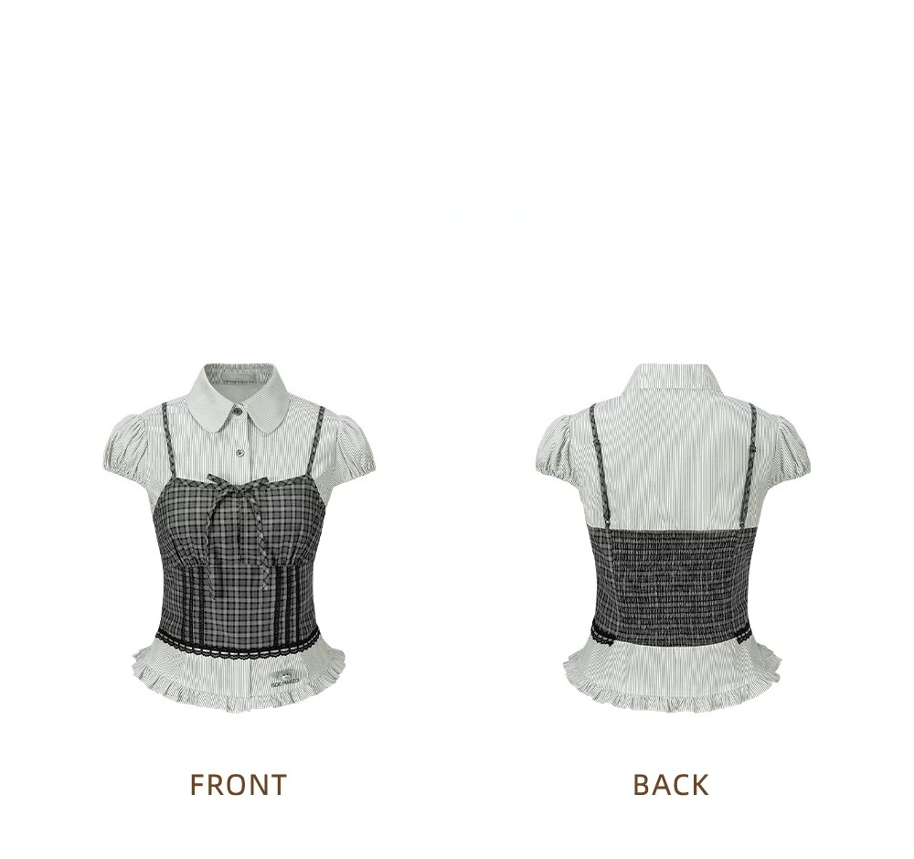 13DE MARZO Layered Puff Sleeve Corset Shirt Top