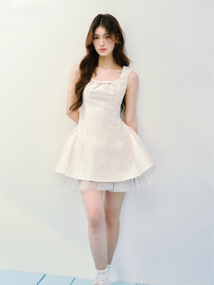 Blush Satin Princess Bubble Hem Dress