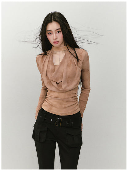 Chain Halter Draped Neck Fitted T-shirt - CHINASQUAD