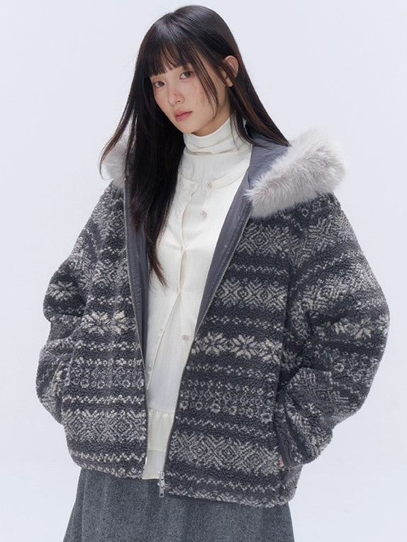 Detachable Faux Fur Collar Hooded Jacket