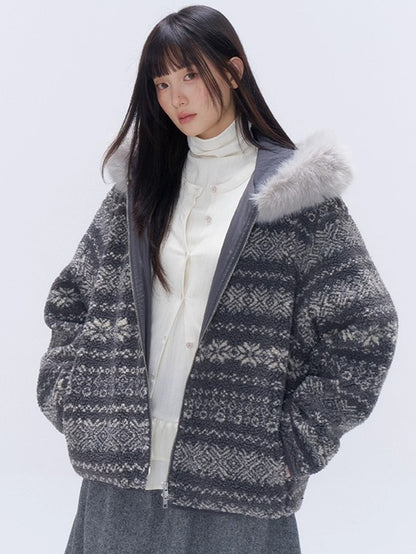 Detachable Faux Fur Collar Hooded Jacket