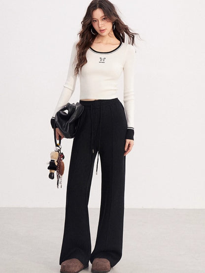 Fleece-Lined Soft-Knit Wide-Leg Pants