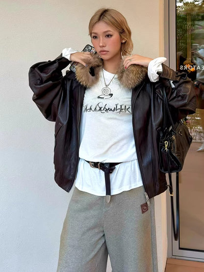 Layered Soft Leather Relaxed-Fit Jacket