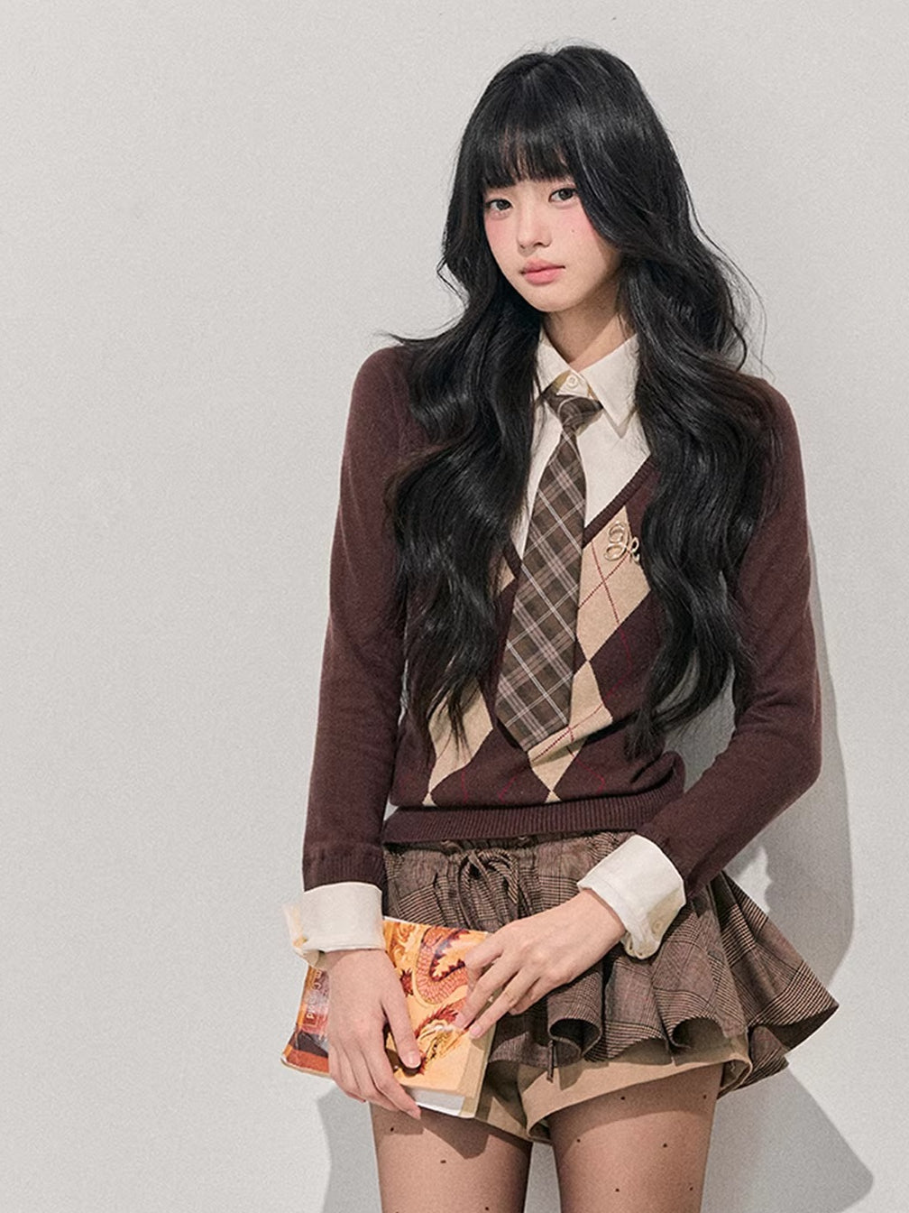 Two-in-One American Argyle Knit Sweater