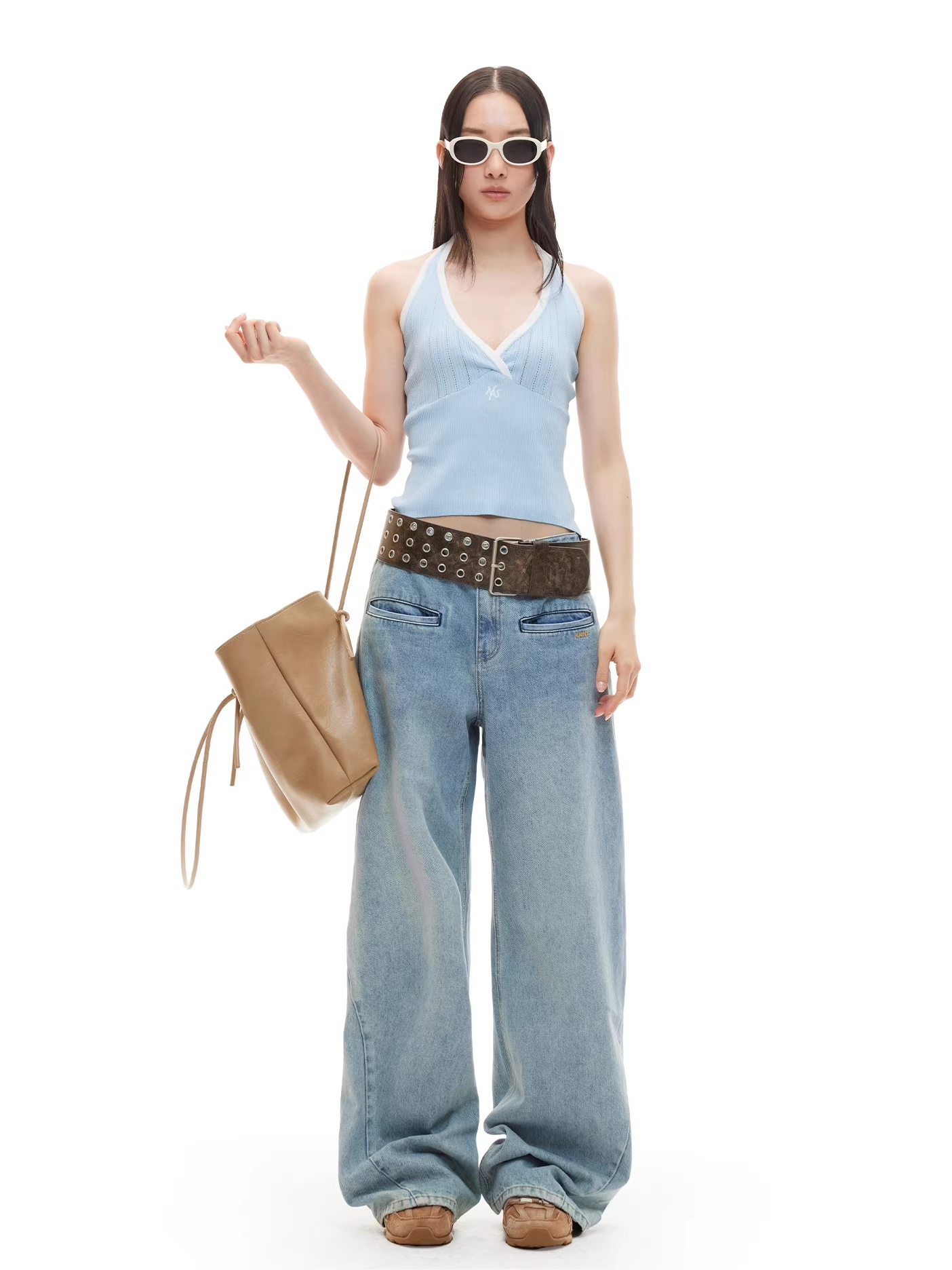 Cross-Pleated Halter Neck Fitted Tank