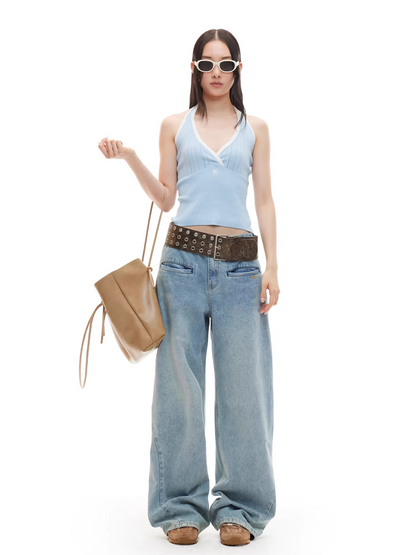 Cross-Pleated Halter Neck Fitted Tank