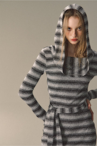 Grey &amp; Khaki Striped Knit Mini Dress - CHINASQUAD