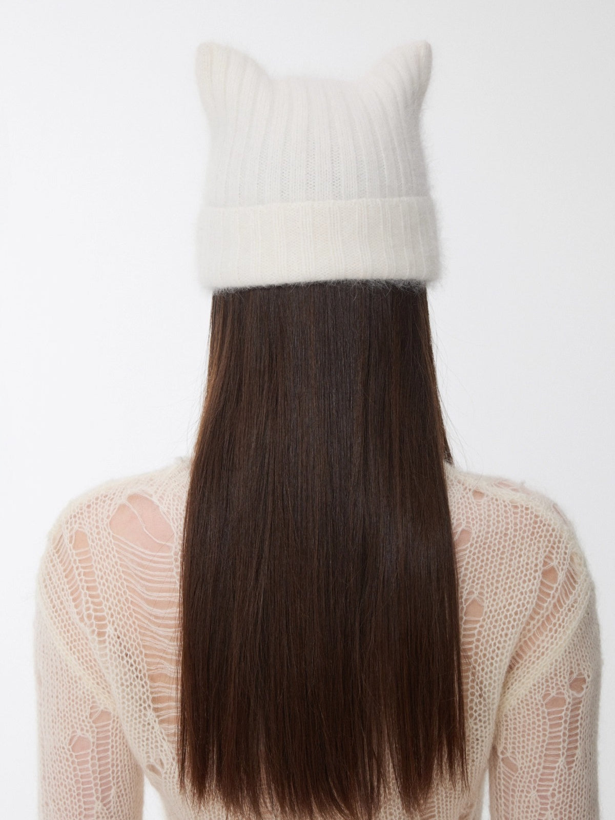 Hand-Stitched Cat-Ear Angora Knit Beanie