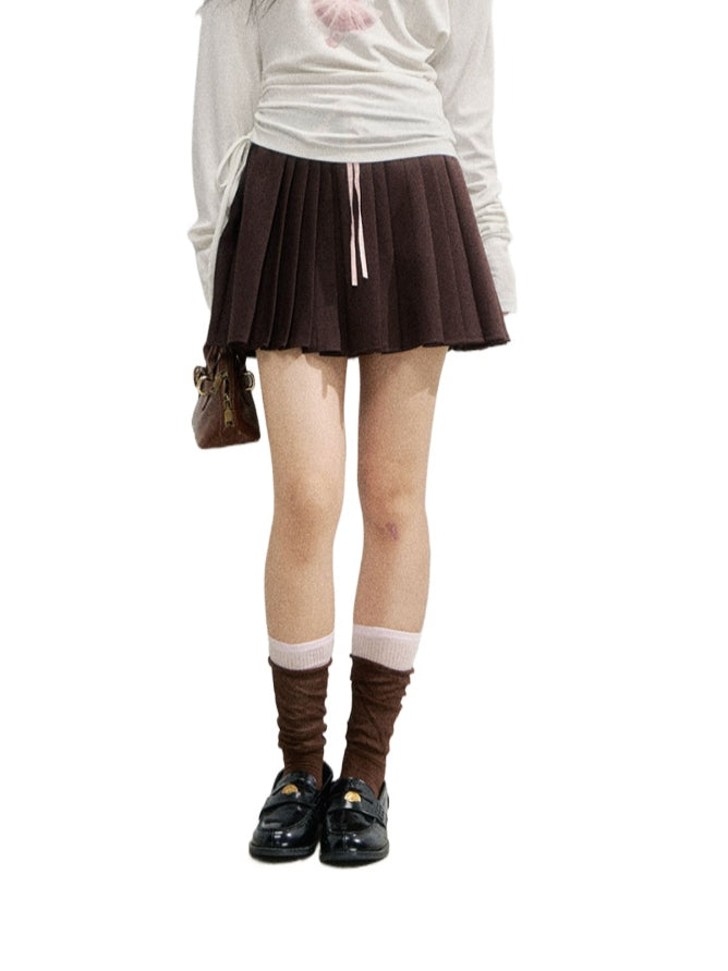 Brown &amp; Navy College Pleated Skirt - CHINASQUAD