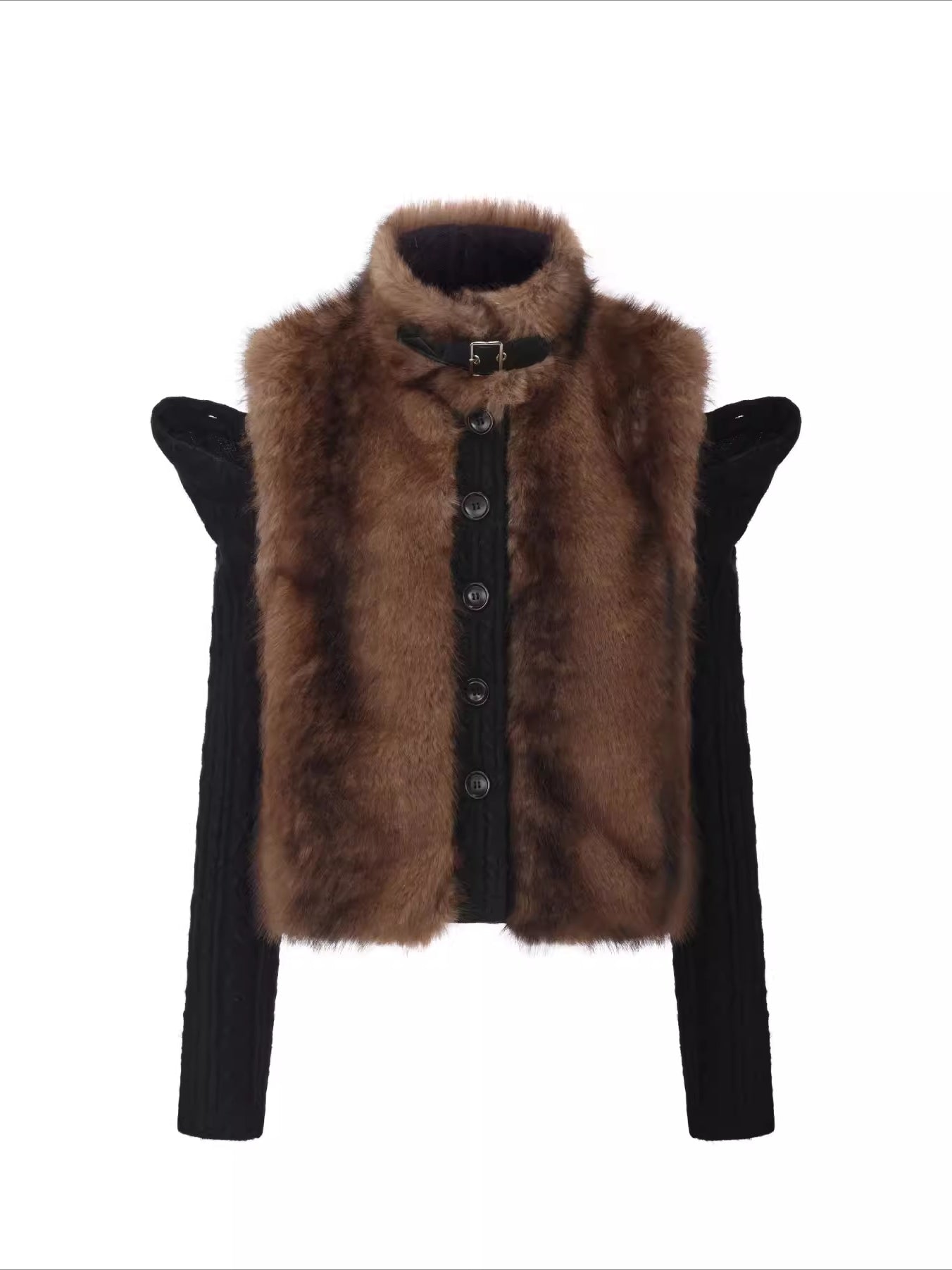 Detachable Sleeve Knit Eco-Fur Jacket