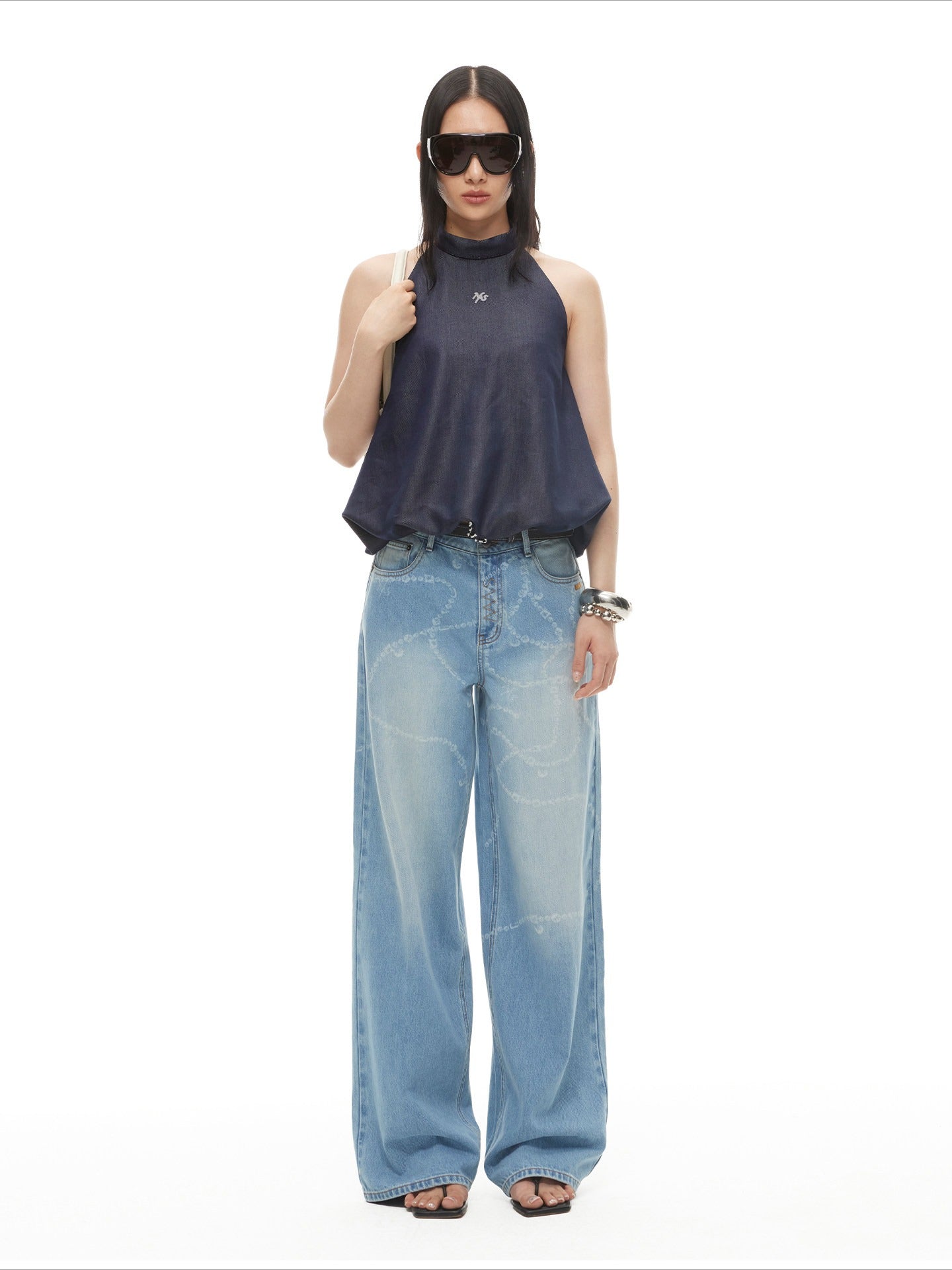 Beverly Washed Wide-Leg Denim Trousers