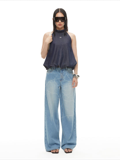 Beverly Washed Wide-Leg Denim Trousers