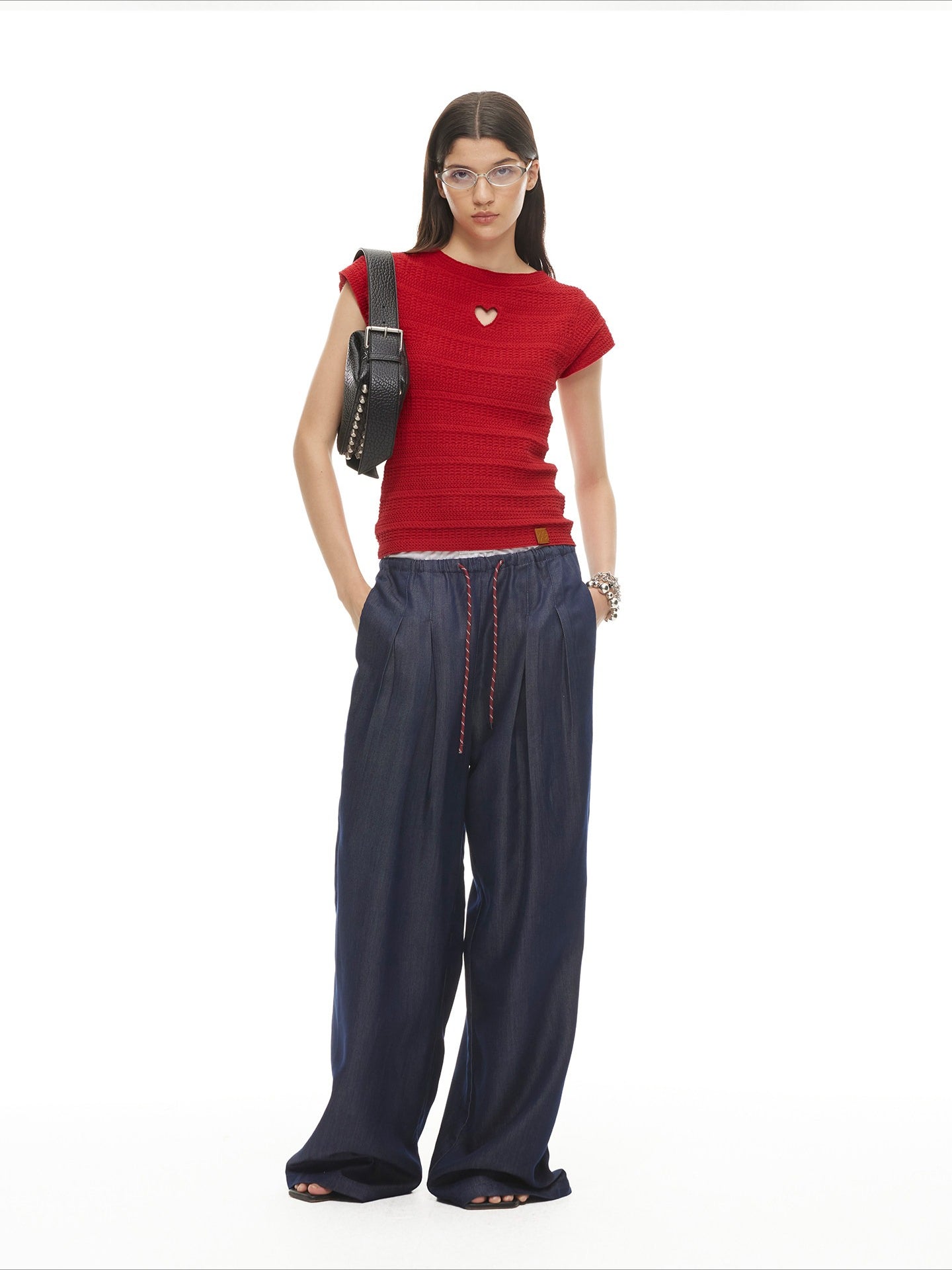 Heart Cut-Out Linen Blend Slim Tee