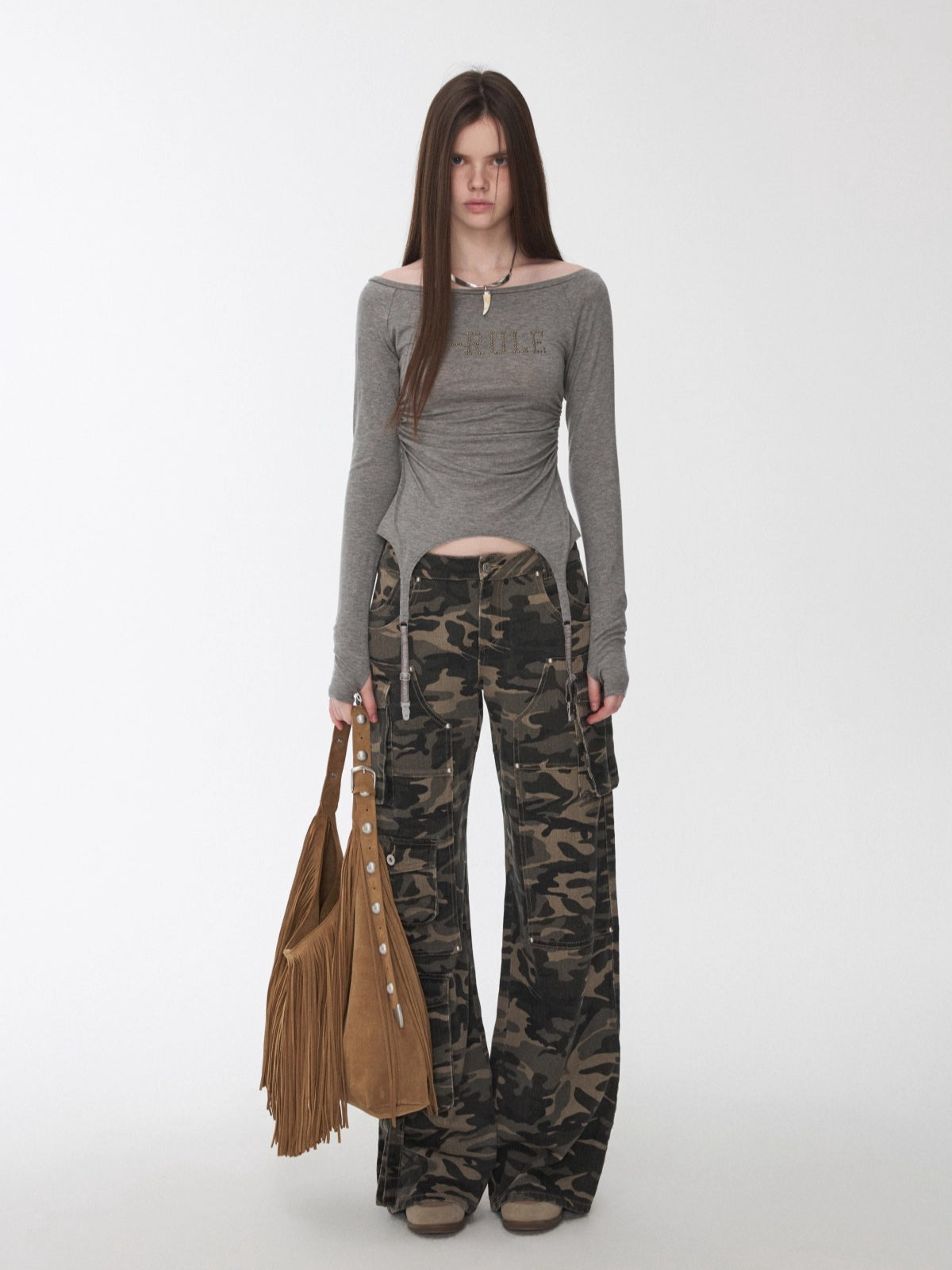 Crystal-Studded Boat-Neck Knit Blouse