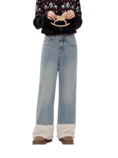 Straight-Leg Wide Denim Pants