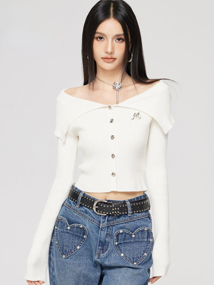 (Final Sale) Black &amp; Off-white Turn-down Collar Sweater