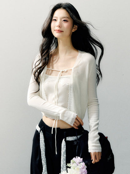 Sheer Shirt &amp; Inner Layer Two-Piece Set