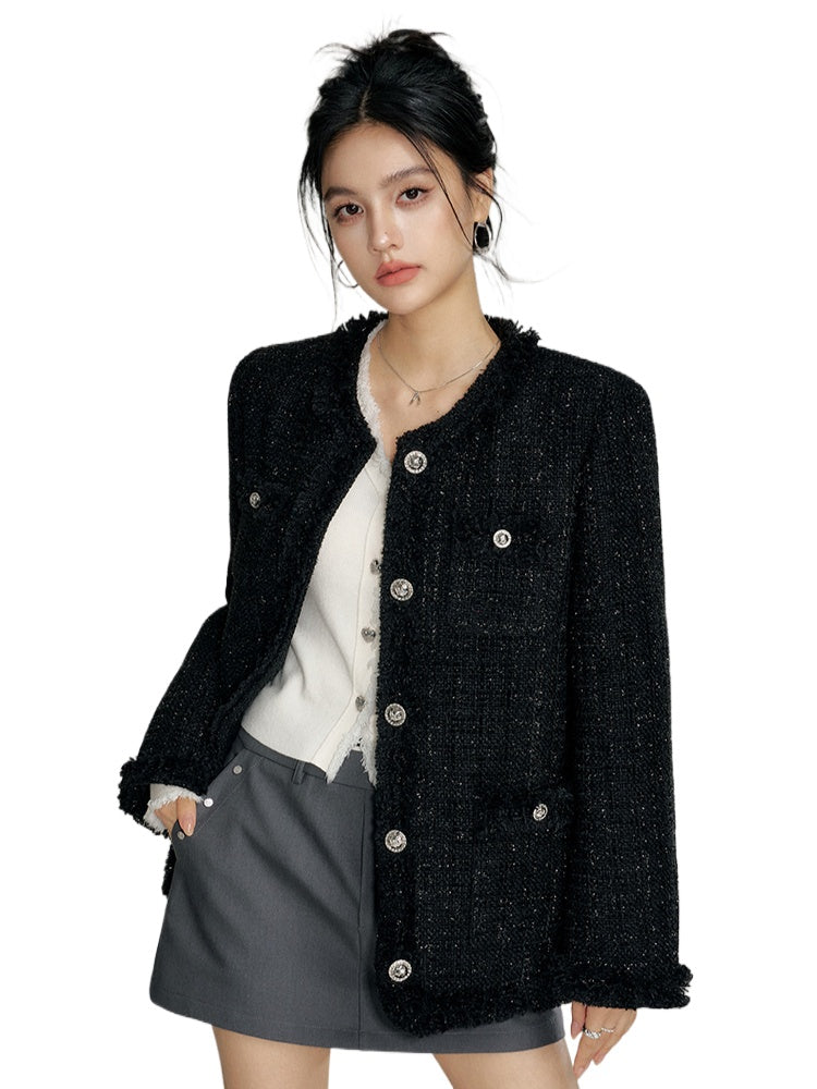 Chanel-Style Wool Outer Layer Down Jacket