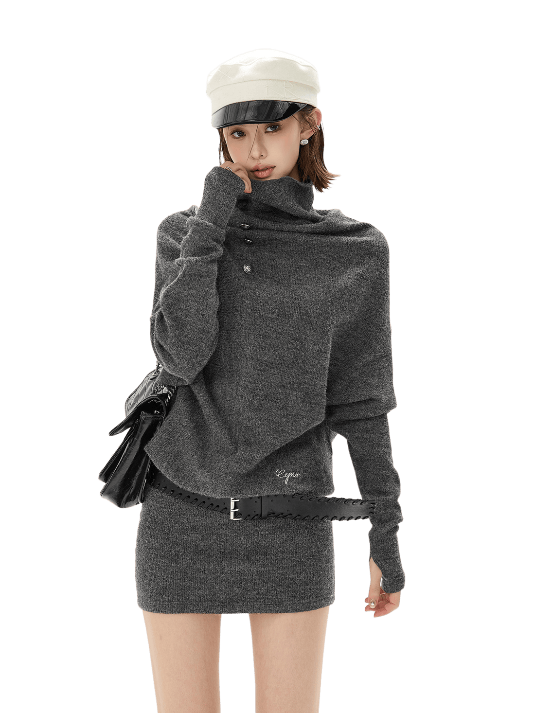 Cowl-Neck Wool Knit Mini Dress