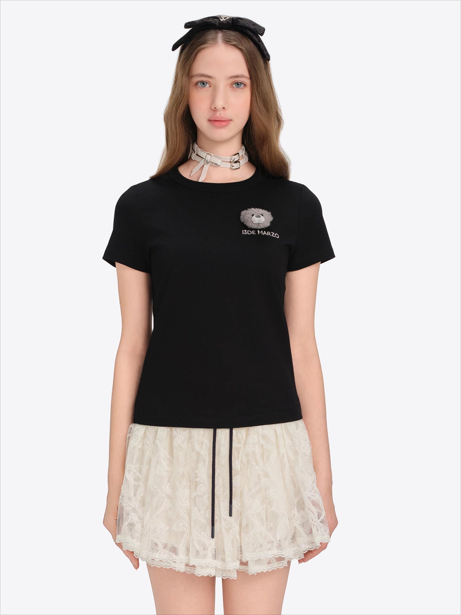Bear Motif Fitted Cotton Tee
