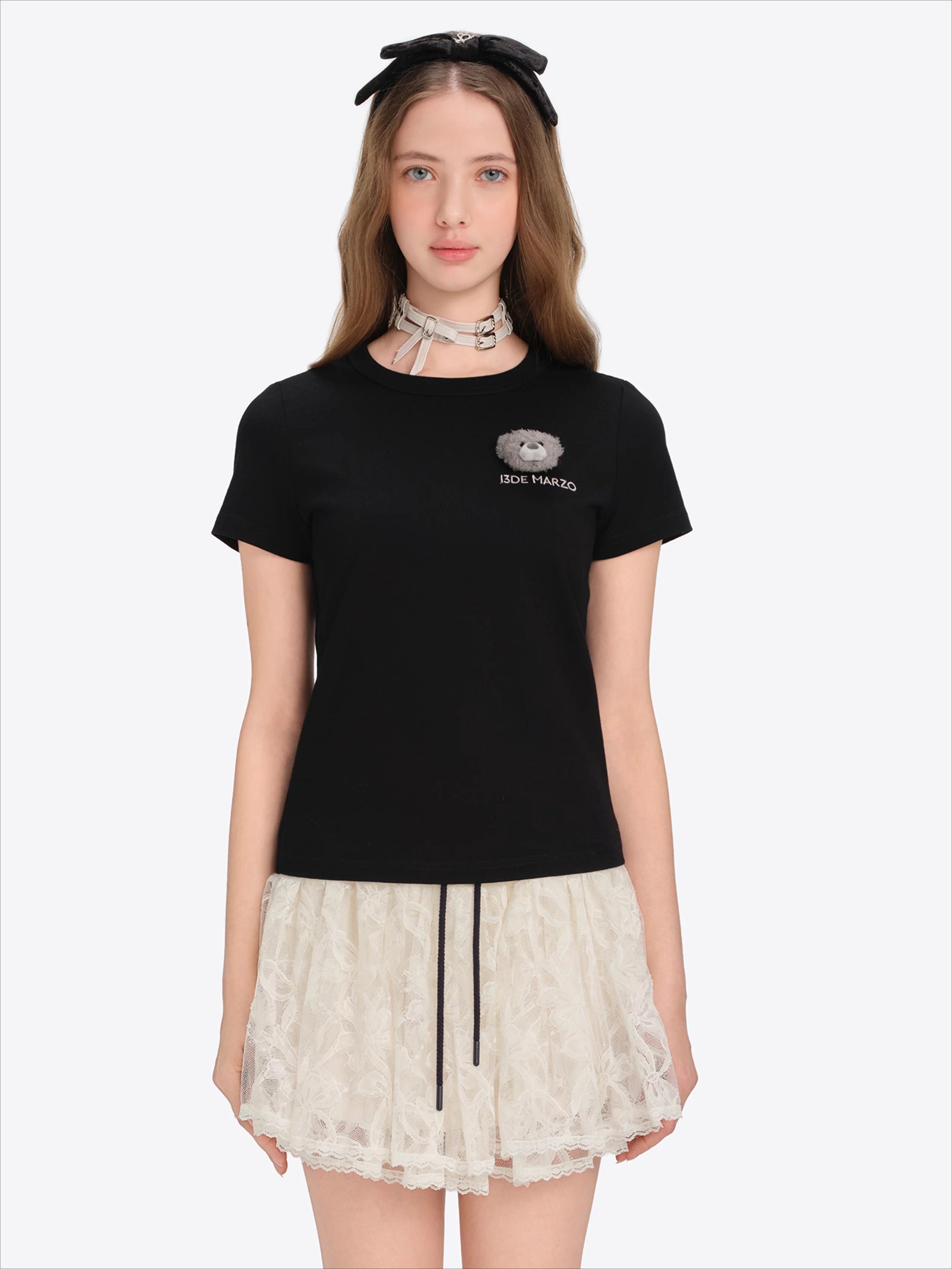 Bear Motif Fitted Cotton Tee